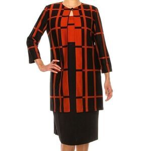 Danny And Nicole Vintage 80's 2pc Dress With Jacket Red Black Knit Print Size 16